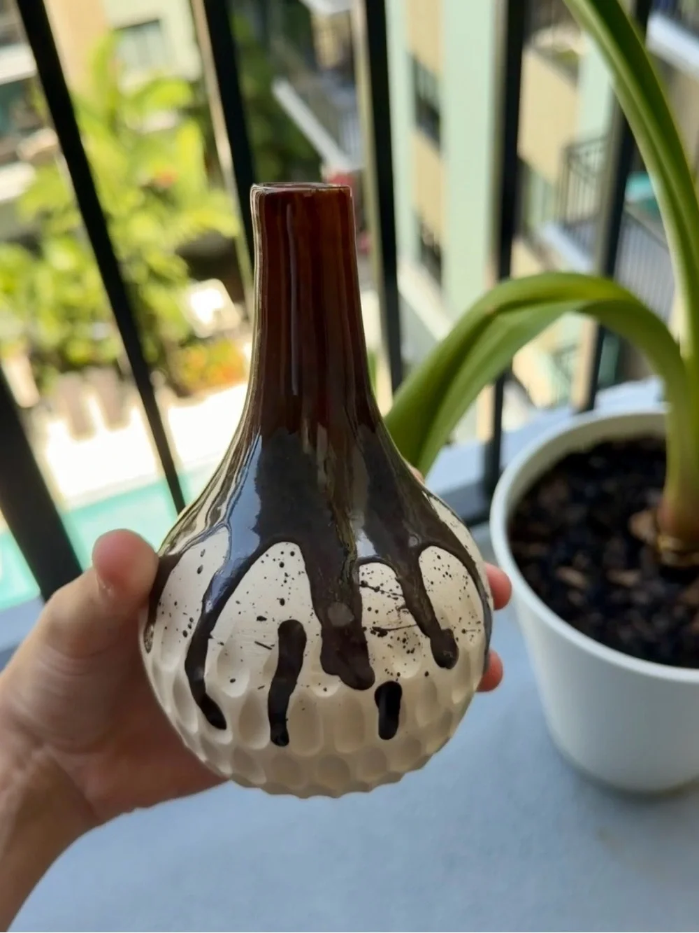 Handcrafted Brown / Burgundy drip glaze vase